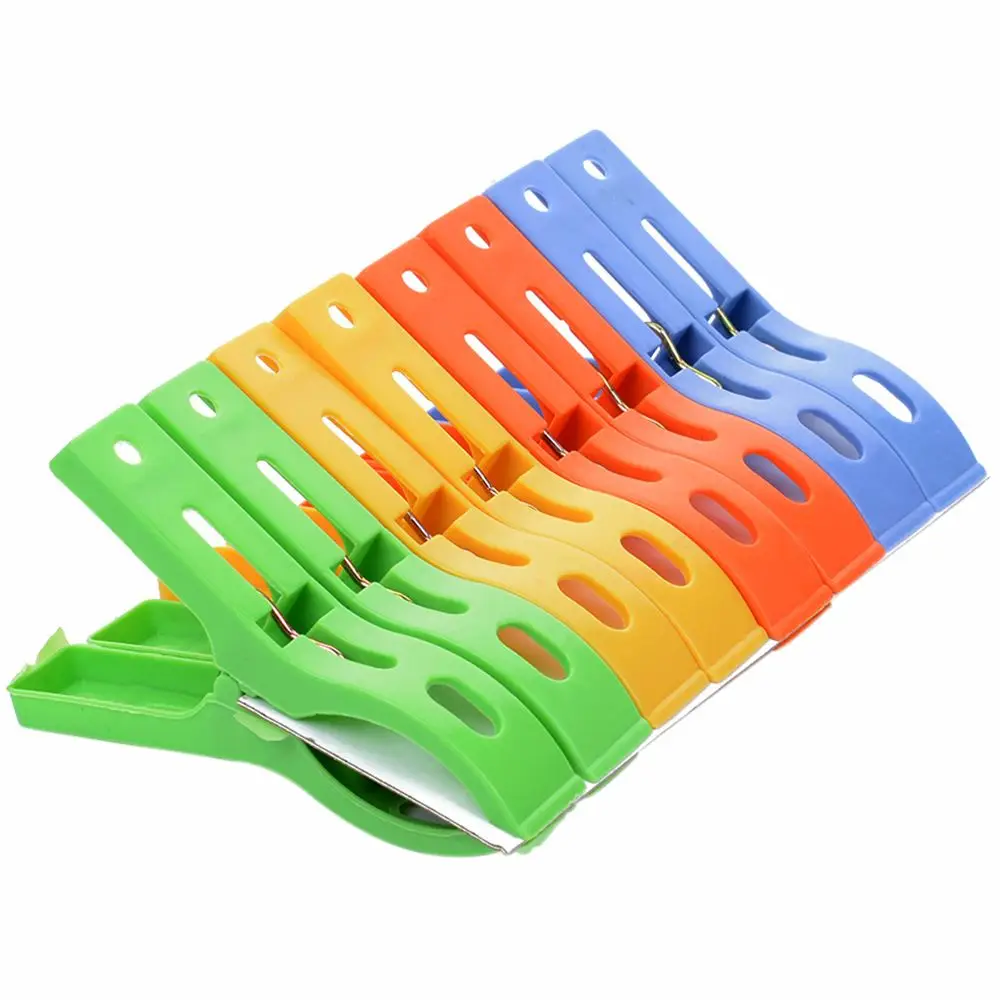 Hot Sale New 8ps/set Plastic Hanger Clips Laundry Clothes Beach Towel Pins Spring Clamp Large Clips NEW Arrival