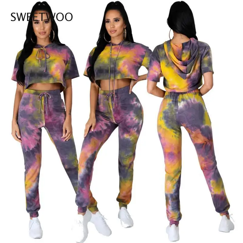 

Women's sportswear suit tie-dye printing short-sleeved trousers track suit casual sports jogging clothing new suit 2-piece set