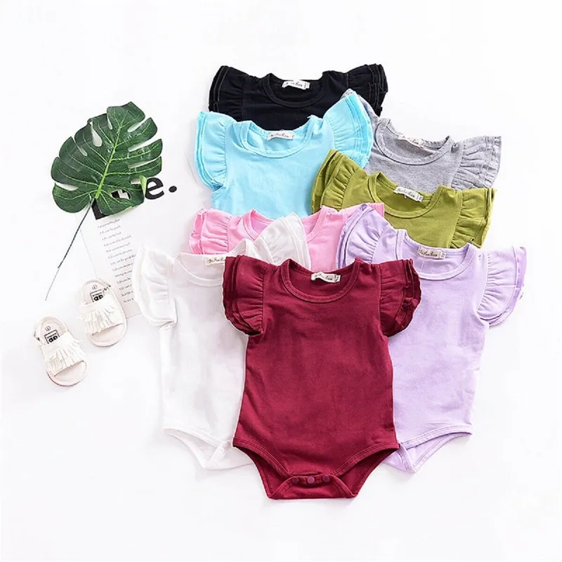 New 0-24M Baby Boys Clothes Girls Short Sleeve Romper Infant Outfits Kids Jumpsuit Newborn Ruffle Rompers