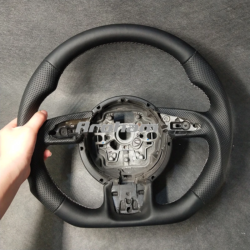 Hgh Quality Full Leather Flat Steering Wheel For Audi A3 A4 A5 A6 A7 Q3 Q5 Q7 2010 2012 2013 2014 2015 2016 2017 2018 2019 2020