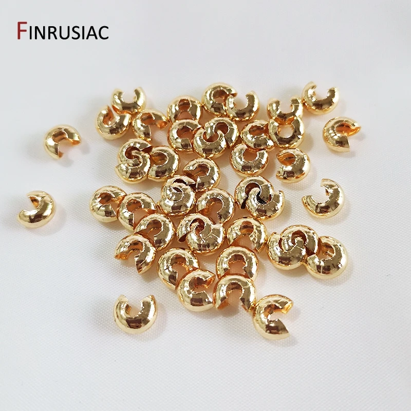 3/4/5 mm 18 Karat vergoldetes Messing, offene Quetschperlen, Abdeckungen, Quetschperlen, Stopper, Abstandsperlen für DIY-Schmuckherstellungszubehör – Detail 16