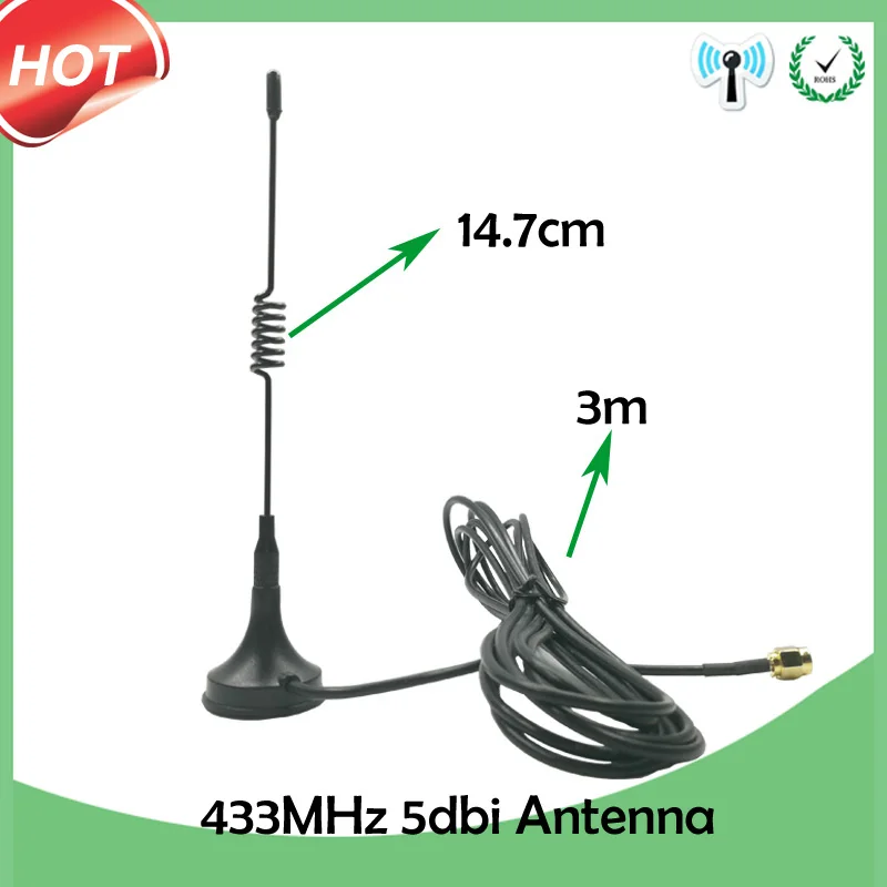 Gws 12dbi 5dbi 433Mhz Antenna lora lorawan antena SMA Male Connector Magnetic base IOT Signal Booster Wireless Repeater 3m cable