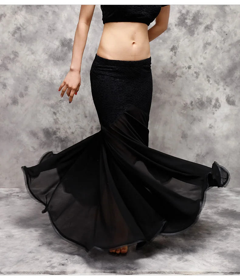 Lace + chiffon bag hip skirt Belly dance fishtail skirt sexy belly dance costumes top /skirt 1pc free shipping