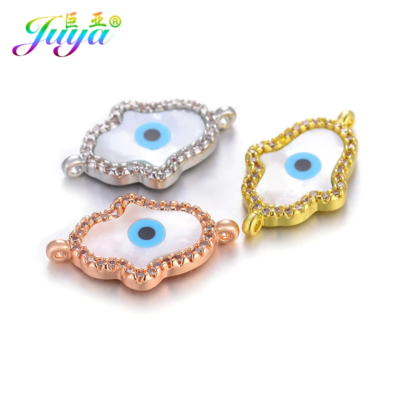 Juya DIY Jewelry Accessories Supplies Gold/Silver Color Shell Turkish Greek Evil Eye Charm Connector For Bracelet Earring Making