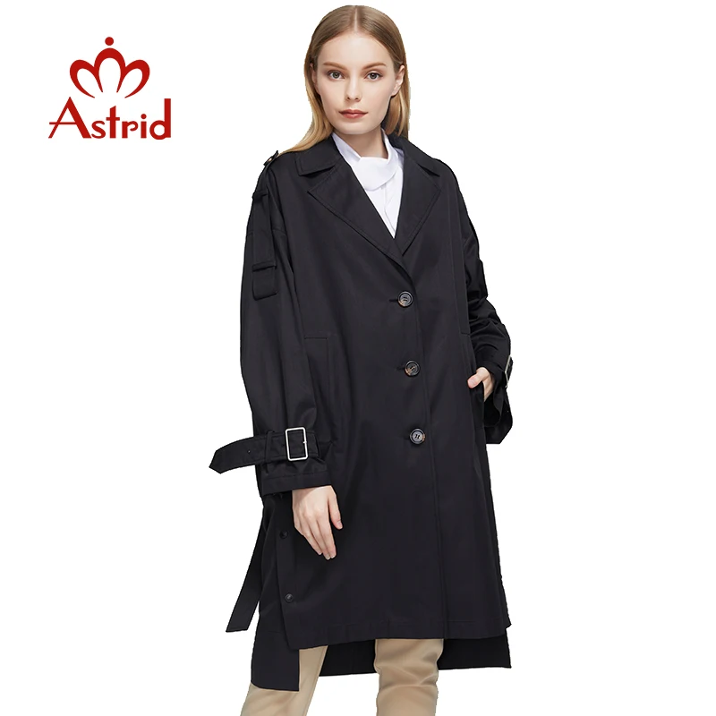 Astrid 2022 New Spring Autumn Trench Coat long Fashion cappuccio antivento di grandi dimensioni giacca a vento nera bottoni per abbigliamento