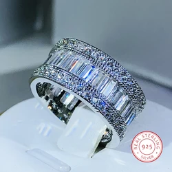 Simple Elegant 925 Sterling Silver Dazzling Rectangle CZ Zircon Crystal Ring Promise Wedding Engagement Rings for Women