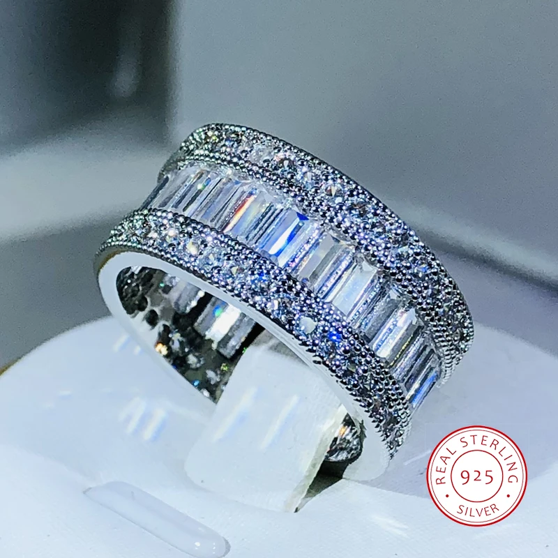 Prosty elegancki 925 Sterling Silver olśniewający prostokąt CZ cyrkon kryształowy pierścionek obietnica ślubne pierścionki zaręczynowe dla kobiet
