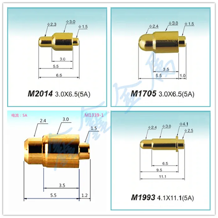 Through 3A High Current Cylindrical Head Probe Flat Head Spring Thimble Battery Thimble Signal Contact Needle Expansion Copper