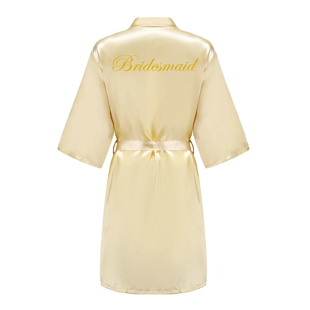 Champagne Gold Robe Bride Satin Kimono Robe Women Wedding Sister of the Bride Printing Bridesmaid Bridal Party Robes