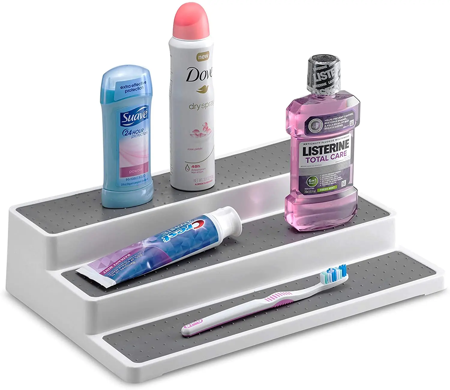 2 Paket Kaymaz 3 Katmanlı Baharat Raf Organizatör Dolap için Plastik Modern Kiler Mutfak Tezgah Standı 3 Adım Raf Beyaz / Gri