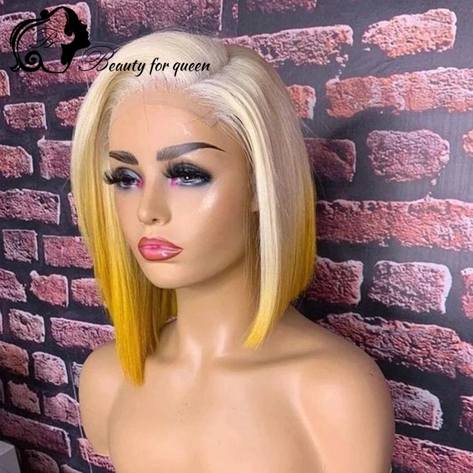 13X4 Wig Rambut Manusia Berwarna Ombre Renda Depan untuk Wanita Wig Bob Pendek HD Wig Frontal Renda Transparan dengan Garis Rambut Alami 180%