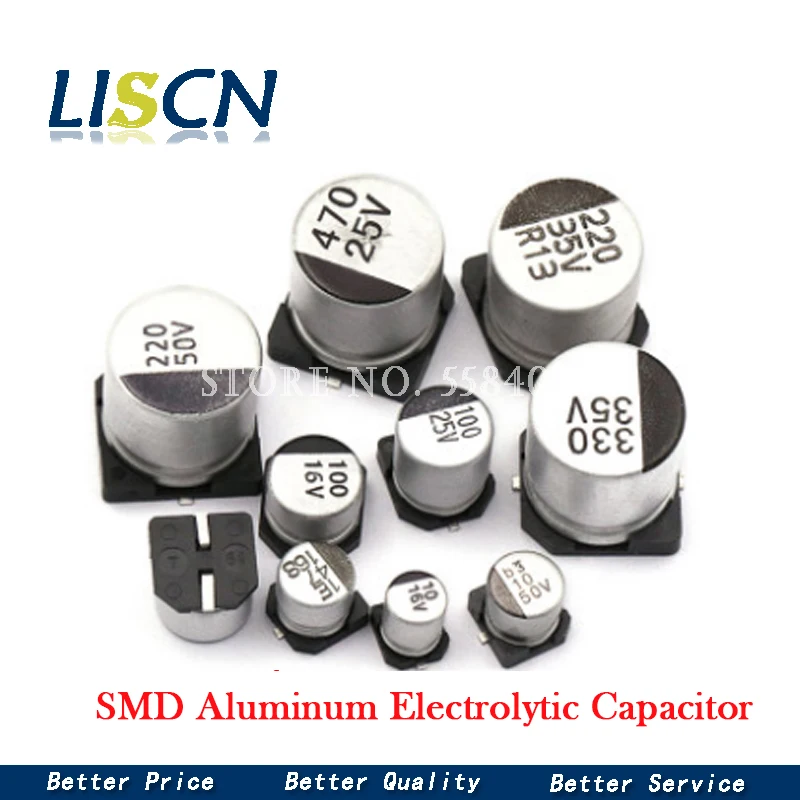 40pcs SMD 50V 35V 25V 16V 10V 100UF 220UF 47UF 33UF 22UF 10UF 4.7UF 2.2UF 1UF Aluminum Electrolytic Capacitor