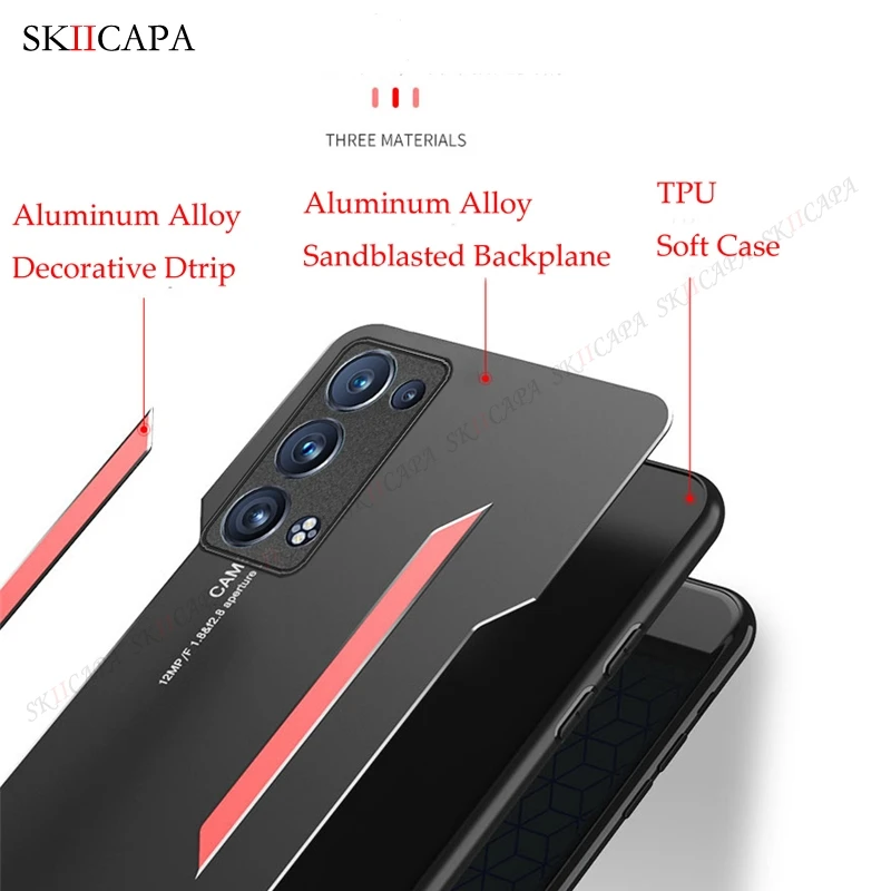 Aluminum Alloy Metal Hard Back Cover For OPPO Reno 6 5 4 Pro Plus A94 A95 5G Find X3 X2 Pro Slim Silicone Bumper Protection Case