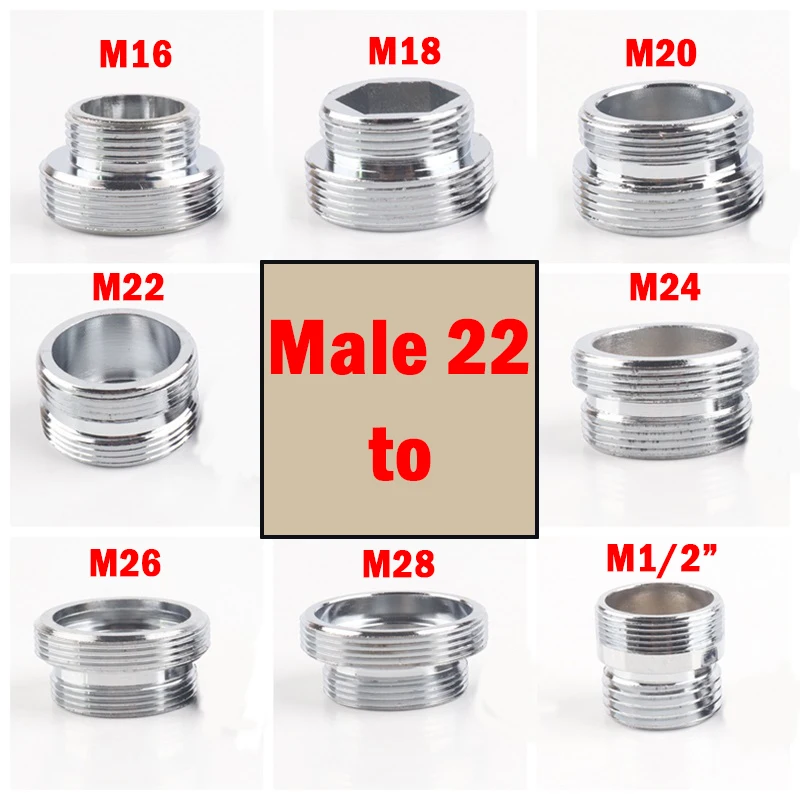 2Pcs Stainless Steel Male M22 to M20 M18 M28 Thread Connector Faucet Joints Water Tap Adapter Water Purifier Accessory