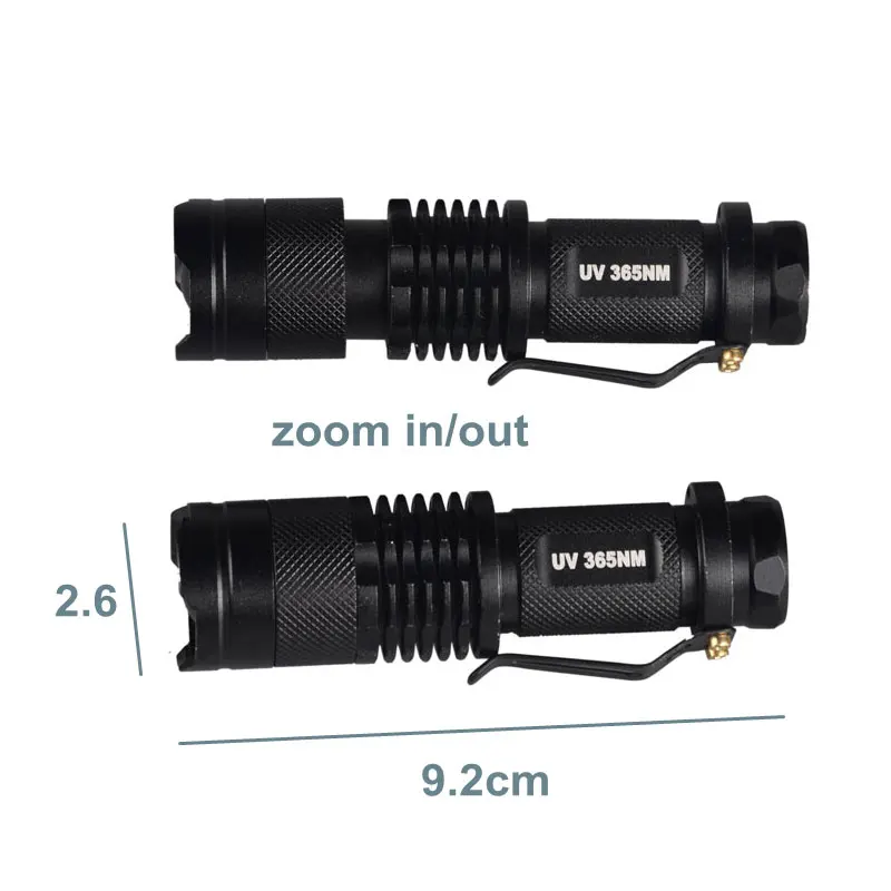 TMWT SK68 AA Mini Zoomable UV-Flashlight 365nm 395nm Ultraviolet Light Torch Lamp For Marker Cash,Scorpion Detection