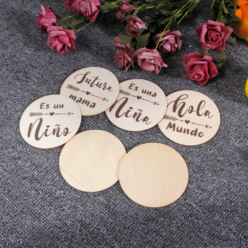 

6 Pcs/Set Handmade Baby Milestone Cards Newborn Monthly Recording Cards Spanish Language Letters Love Arrow Print Photocards