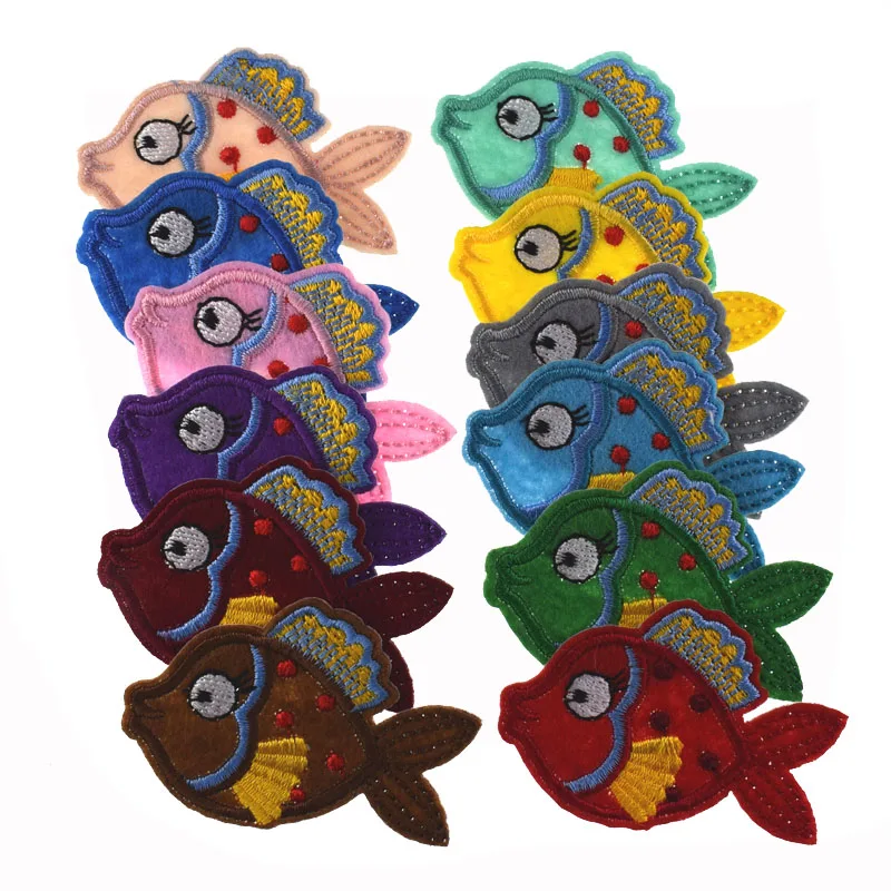 12Pcs Goldfish embroidery patch Iron On patches for clothing bag badges sewing DIY craft decoration 53 x 36mm