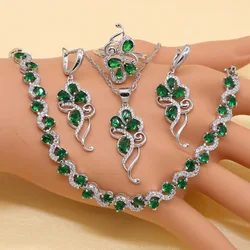 925 Sterling Zilver Groen Stenen Zirconia Sieraden Sets Voor Vrouwen Oorbellen/Hanger/Ketting/Ring/Armband