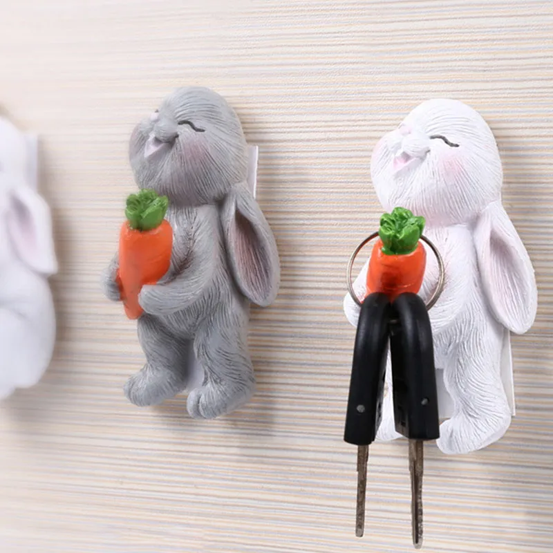 Cute Rabbit Hook Key Holder Wall Hangers For Clothes Coat Hanger Self Adhesive Wall Hooks Hanger Decor Kitchen Bathroom Hooks