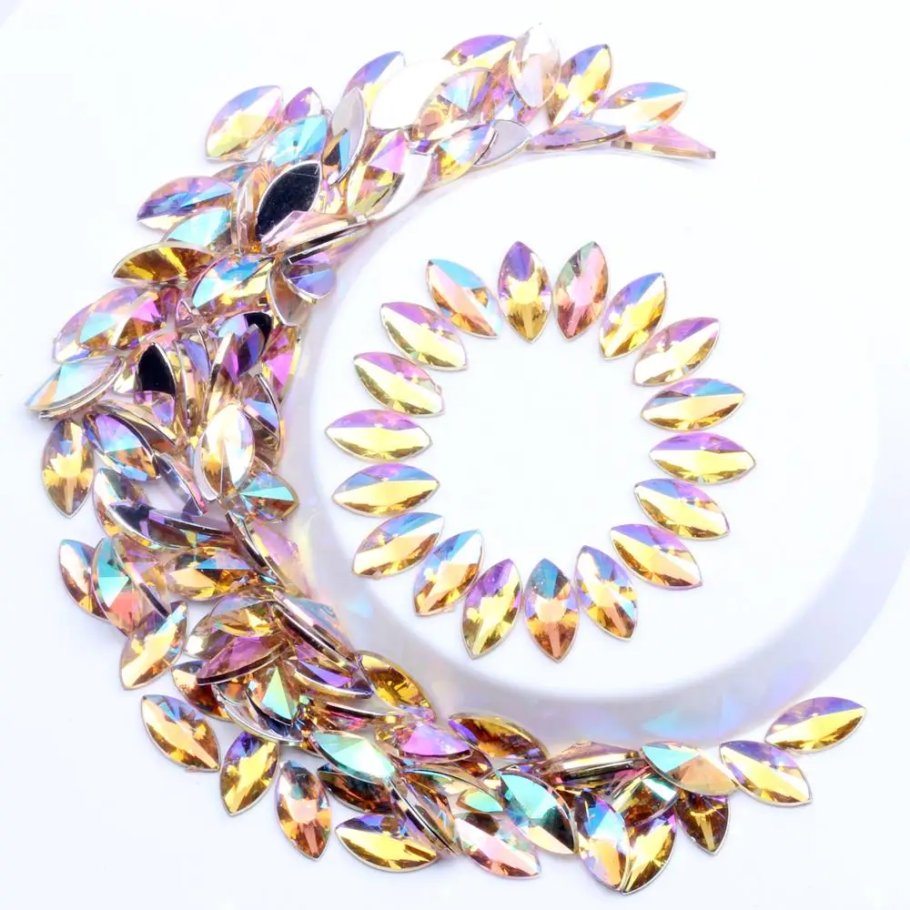 

Acrylic Rhinestones Flatback 7x15mm 2000pcs Marquise Pointed AB Colors Eye Beads DIY Nails Art Nails Accessories