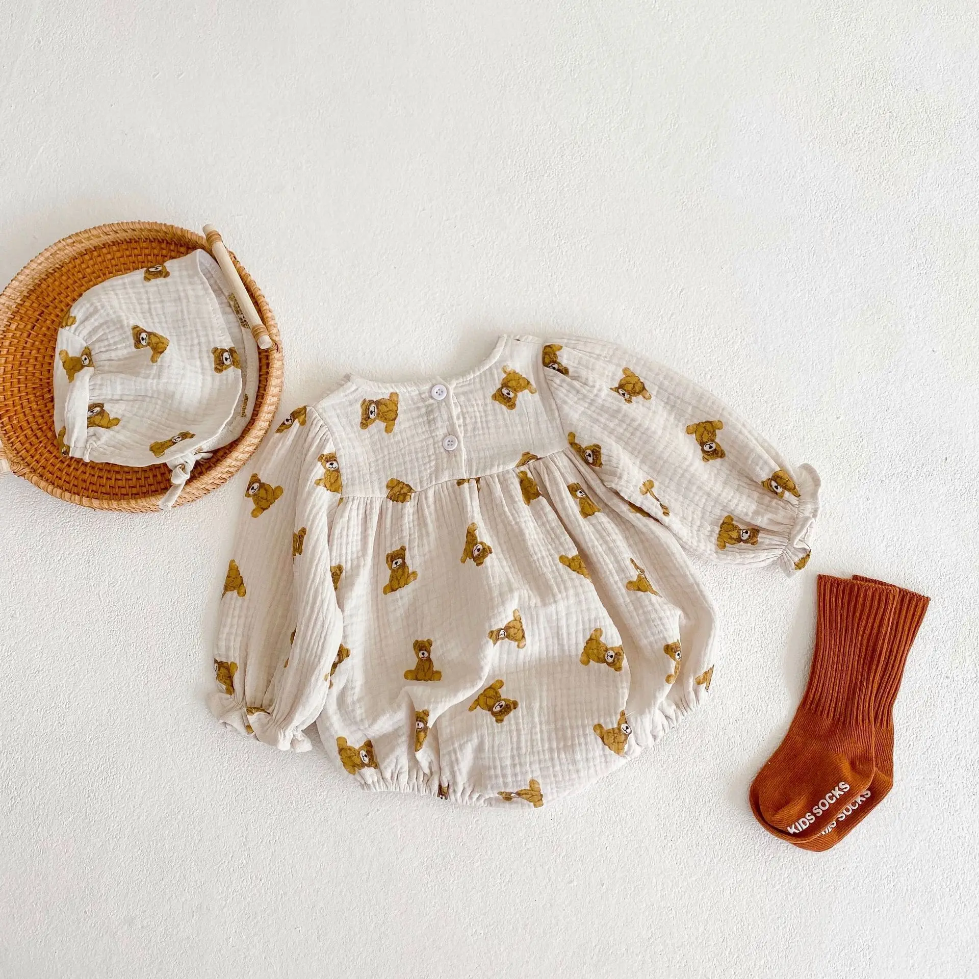 

0-24M Newborn Kid Baby Girls Clothes Long Sleeve Bear Print Baby Romper Cotton Jumpsuit Elegant Cute Sweet Clothing Outfit
