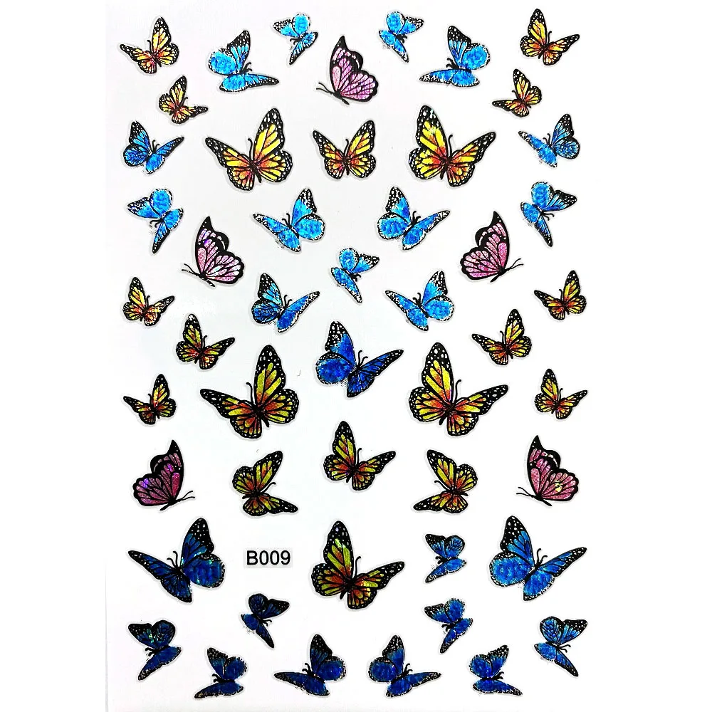 16PCS /Set Cute Butterfly Pattern Decal 3D Holographic Nail Stickers Kit For Nails Sliders Decorations Manicure Art Design 1