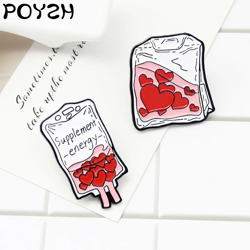 Supplement energy Fashion creative blood bag Brooches Badge gift of blood donor Frozen blood ice block Caring doctor nurse pin