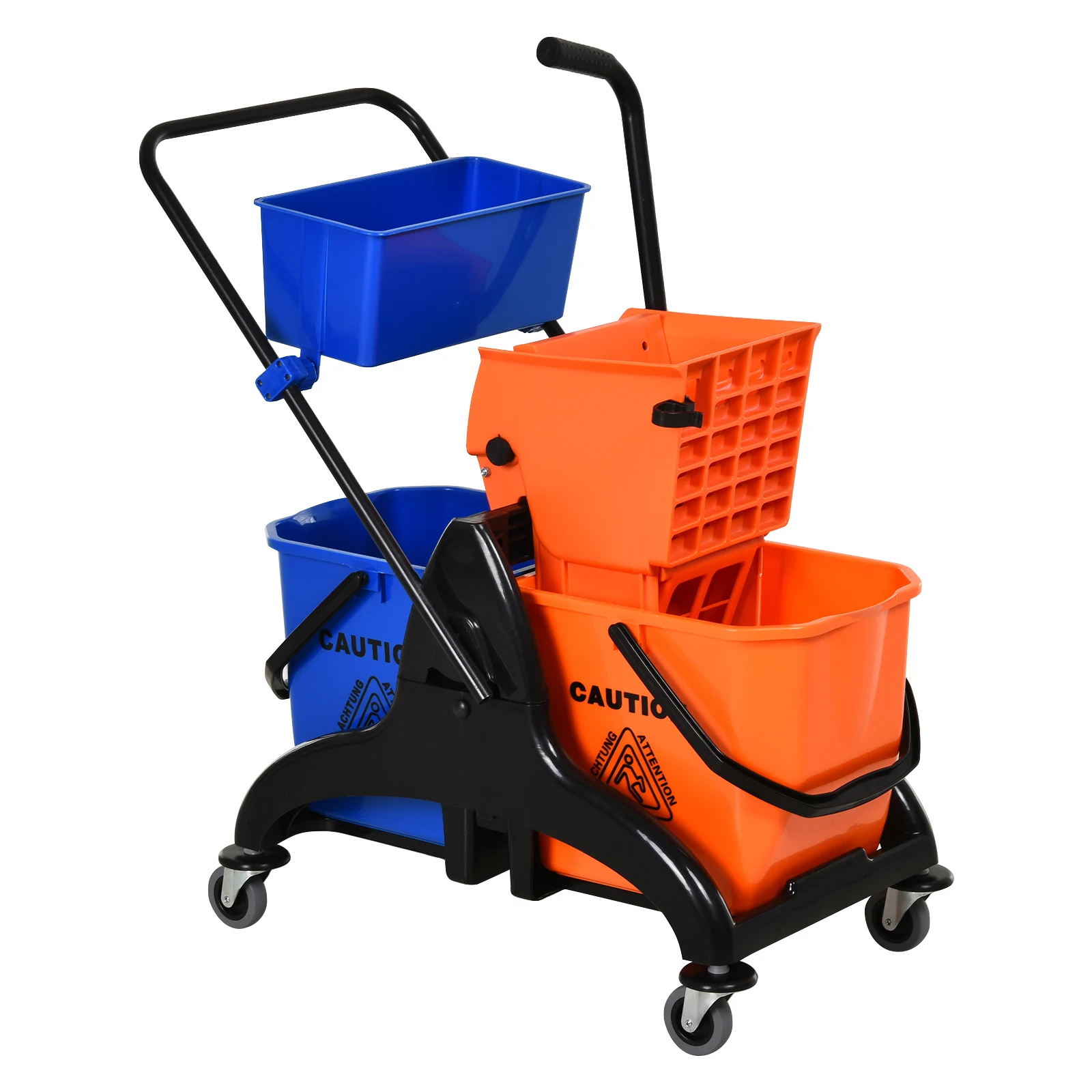 HOMCOM mop bucket mop bucket with pressure drainer down 26L with 4 Wheels silent double bucket