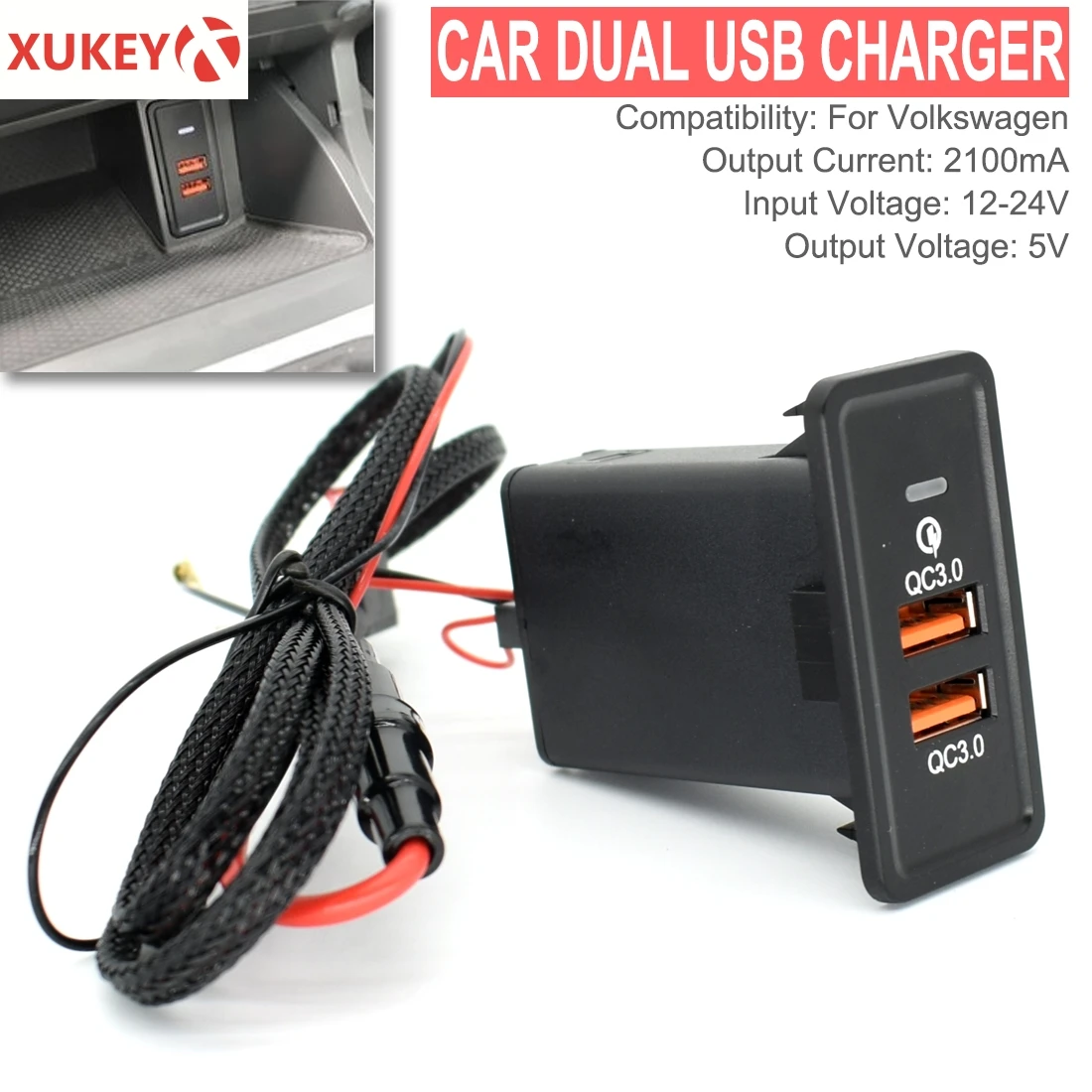 Car Dual USB Quick Charger QC3.0 Adapter 12V Phone Fast Charge For VW Golf CC Beetle Jetta For SEAT Ibiza Leon Auto Accessories