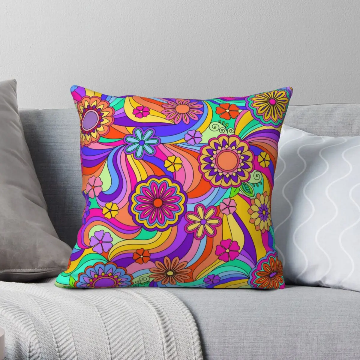 Groovy Swirls Psychedelic Flower Power Square Pillowcase Polyester Linen Velvet Creative Decor Pillow Case Home Cushion Cover