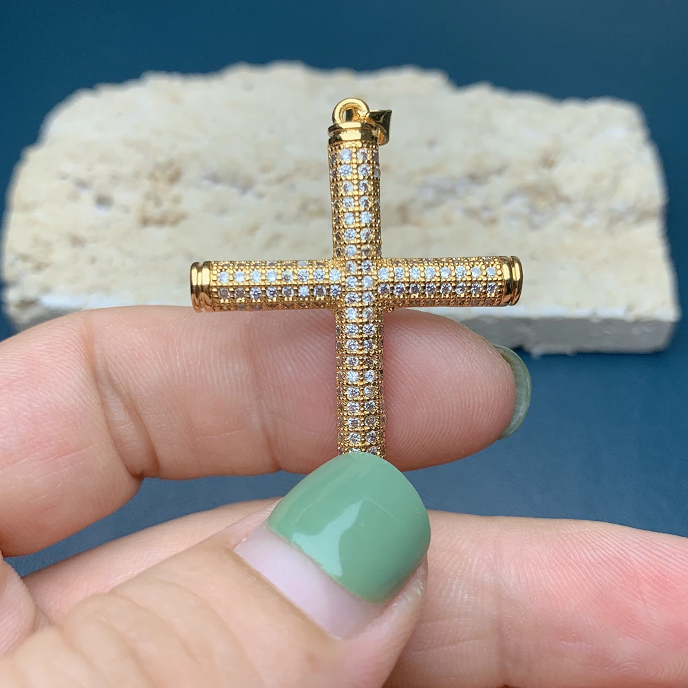 Fashion Plated Gold Zircon Cross Necklace Charm Pendants For DIY Jewelry Making Classic Accessories