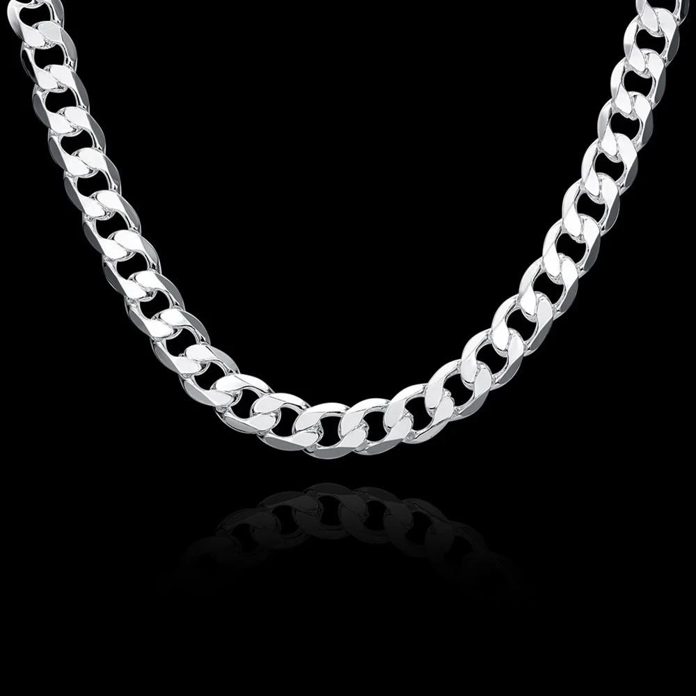Beliebte Marken: Halskette aus 925er Sterlingsilber, klassische 12-mm-Geometrie-Kette für Damen, 18–30 Zoll, modischer, vielseitiger Schmuck, Geschenke – Detail 1
