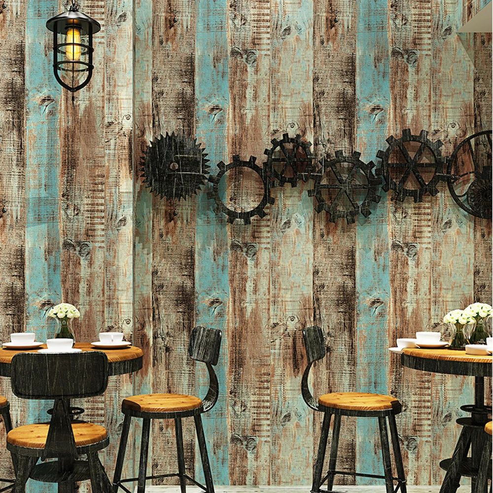 

Q QIHANG American Retro 3D Personality Imitation Wood Board Wallpaper Bar Restaurant Clothing Store Wallpaper 0.53m*10m=5.3m2