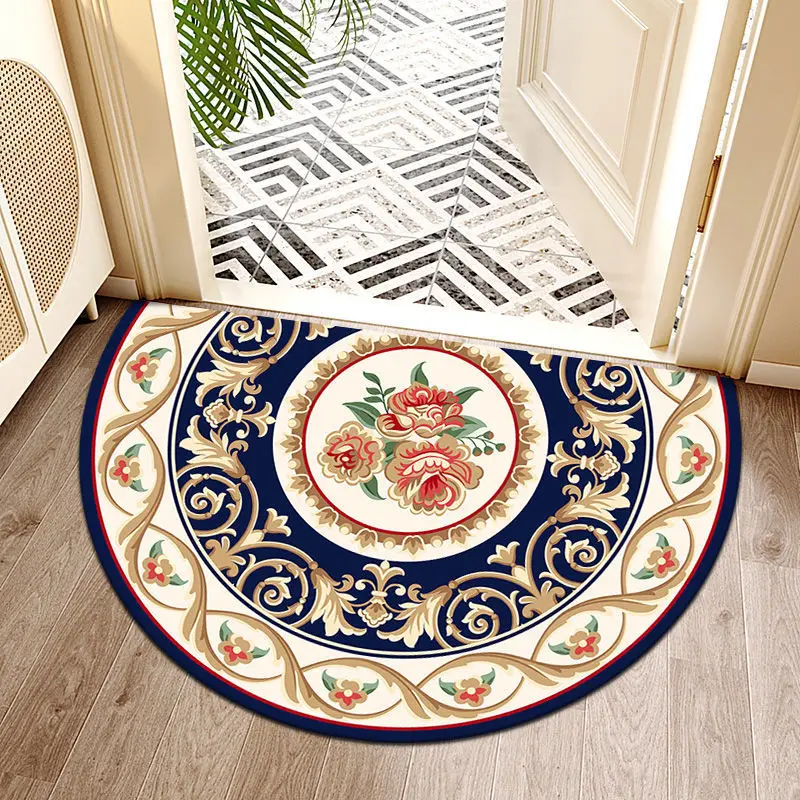 Ethnic Style Bedroom Carpet, Bathroom Rugs, Half Round Bath Mats, Entrance Doormat, Water Absorbent, Anti Slip Floor Mat