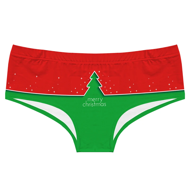 Original Christmas Tree Printing Women Underwear Breathable Ice Silk Panties Temptation Hip Wrap T-Pants Seamless Female Briefs