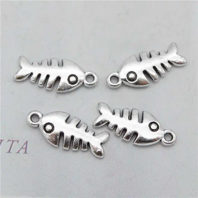 Julie Wang 40PCS Small Fish Bones Charms Retro Antique Color Fish Pendant Bracelet Alloy Jewelry Making Accessory