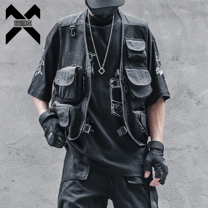 

11 BYBB'S DARK Cargo Vest Men 2021Autumn Summer Men Functional Coat Sleeveless Jacket Casual Men Vest Coat Techwear WB237