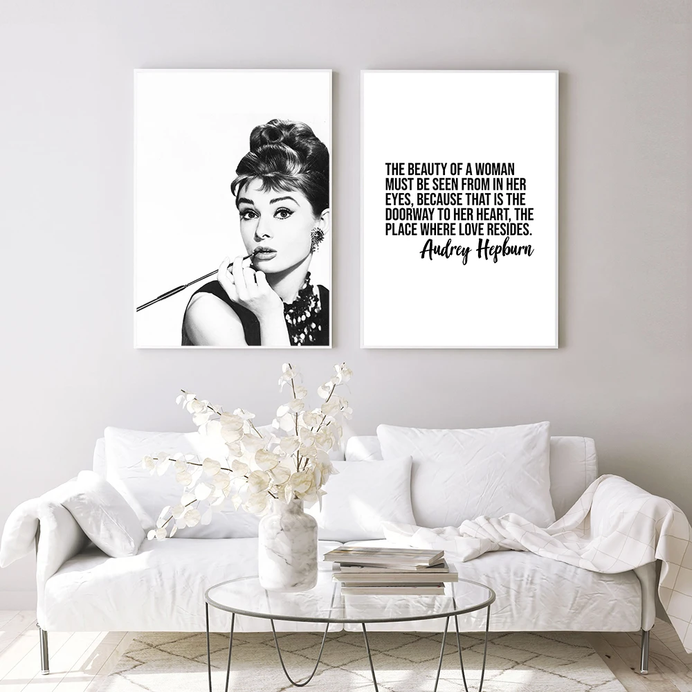 Photography Poster Audrey Hepburn Canvas Painting Quote Art Print Modern Black White Wall Picture for Living Room Home Decor