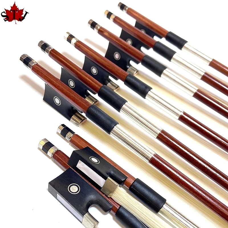 10pcs Advanced High Quality brazilwood student 4/4,3/4,1/2,1/4,1/8 violin bow Fiddle Bow,ebony frog,white horesehair horsetail