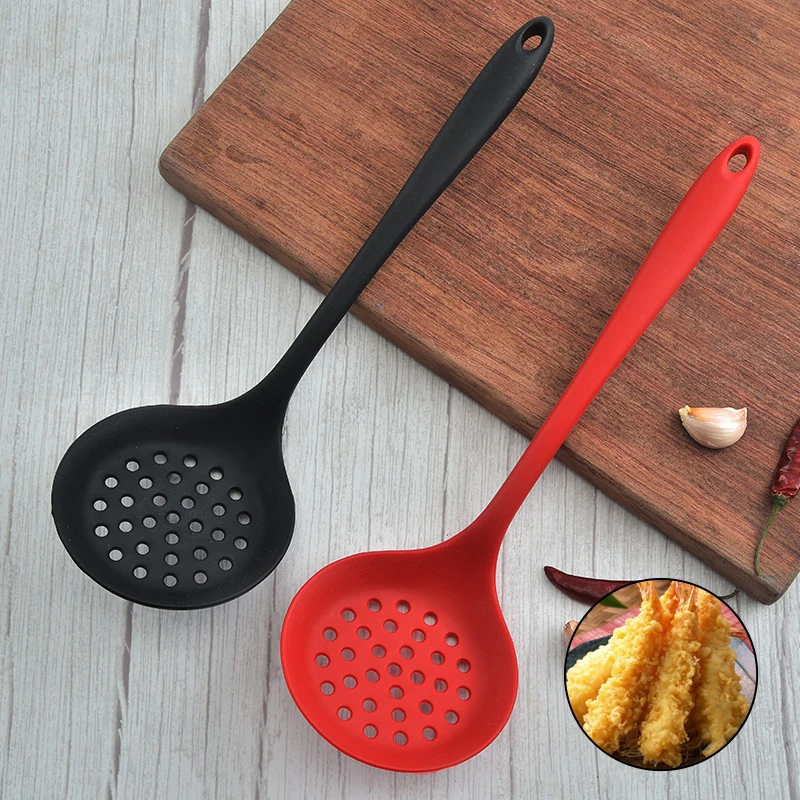 Long Handle Silicone Colander Non-Stick Cooking Strainer Heat Resistant Filter Spoon Mesh Skimmer Oil Mesh Colander Kitchen Tool