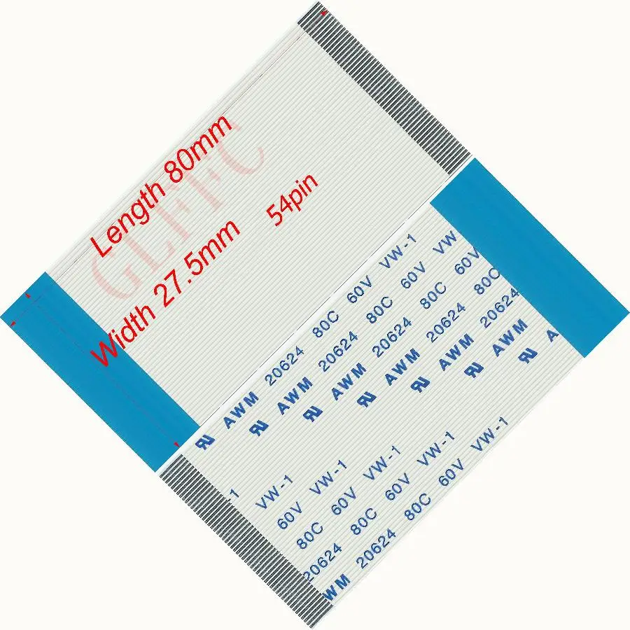 54pin 0.5 الملعب 80 مللي متر-500 مللي متر B-نوع مرنة سلك مسطح FFC awm 20624 ROHS ل TTL LCD DVD الكمبيوتر
