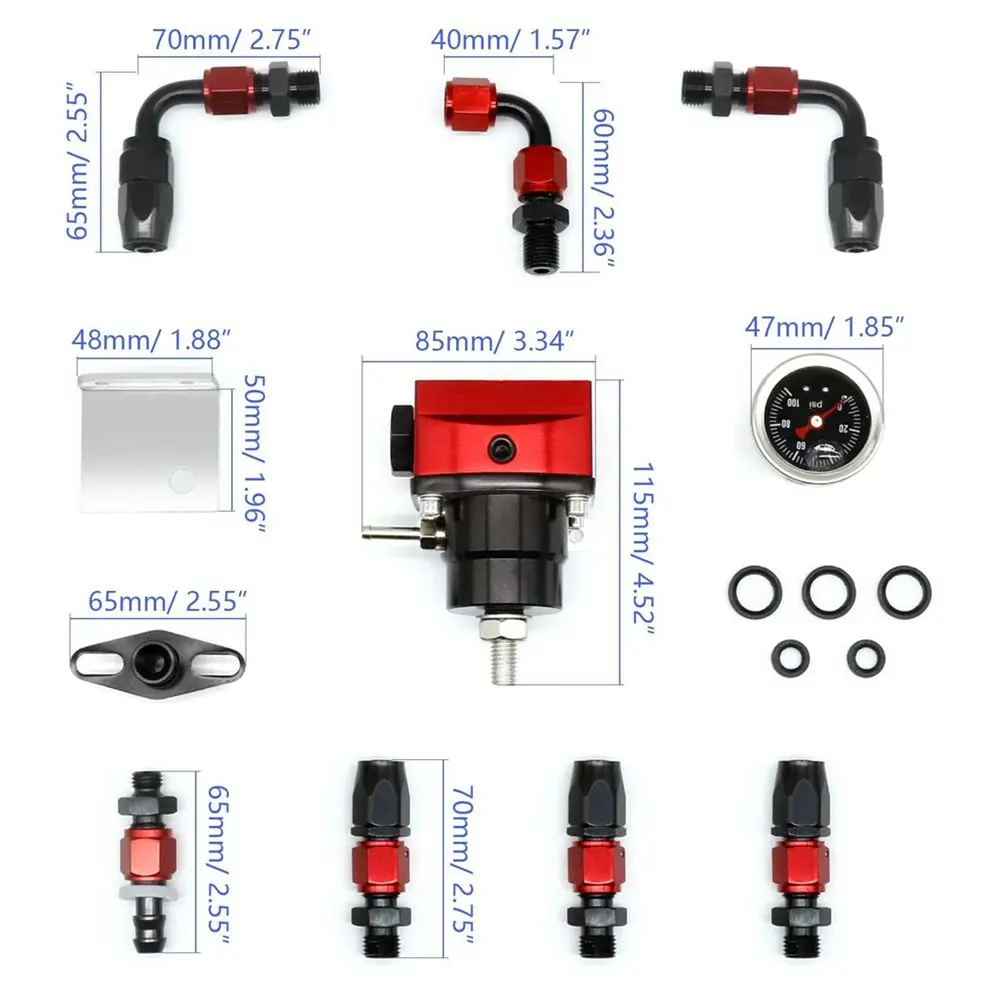 Universal Adjustable Fuel Pressure Regulator Oil 100psi Gauge AN 6 Fitting End AN6 Oil Hose Fitting EFI FPR-1005