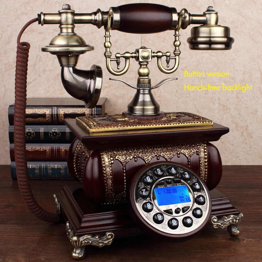 Corded Old Fashion Antique Landline Telephone Decoration, Rotary / Button Dial with Handsfree, Wired Home Office Telephone