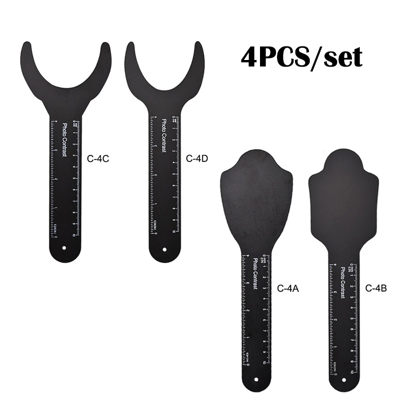 

4Pcs Dental Orthodontic Black Background Photo Image Contrast Board Metal Oral Cheek Plate with Scale Mark Autoclavable Tools