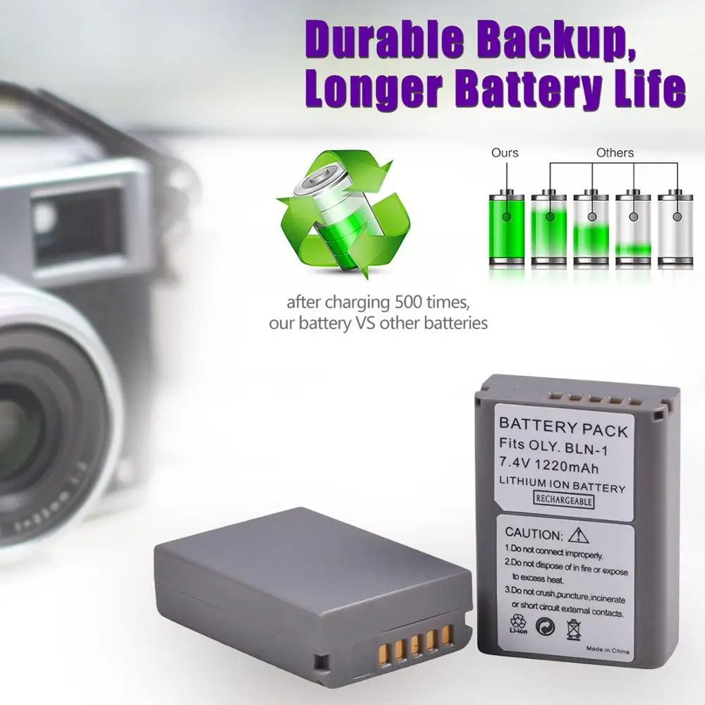 Batmax BLN-1 BLN1 Battery+LED Dual Charger with Type C Port for Olympus OM-D E-M1 E-M5 Mark II PEN-F E-P5 EM1 EM5 PENF EP5