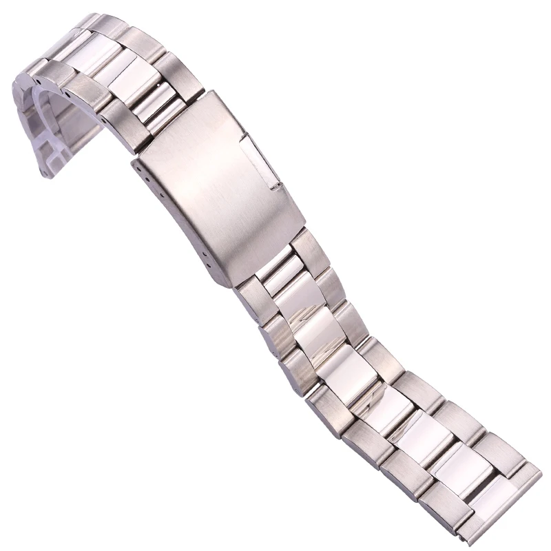 Silver Black Metal Watch Band Bracelet 18mm 20mm 22mm 24mm Men Strap 316L Solid Stainless Steel Straight End Watchbands