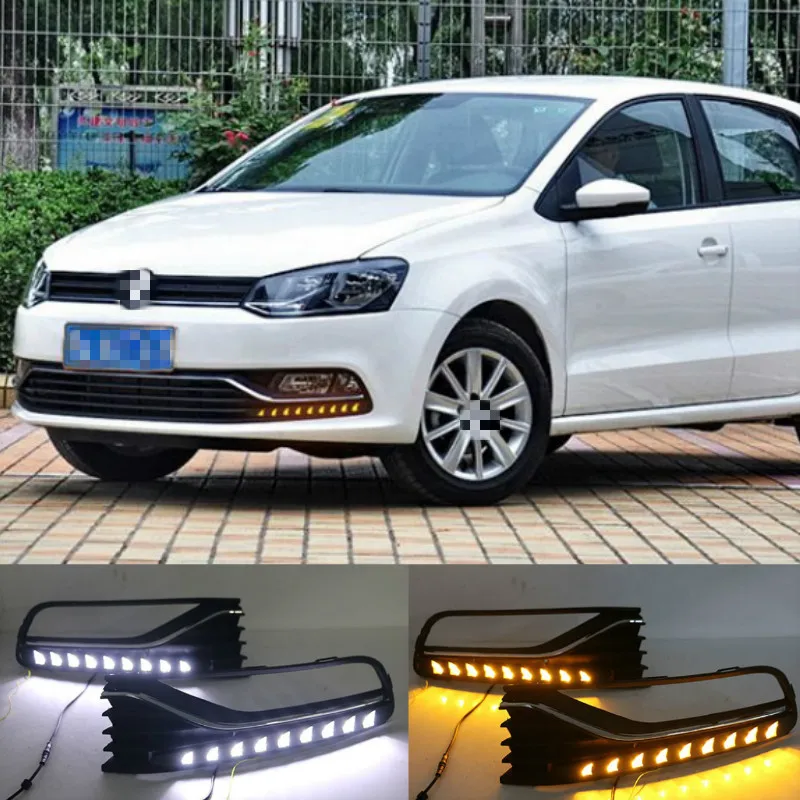 

2Pcs DRL For Volkswagen VW Polo 2014 2015 2016 2017 Daytime Running Lights Fog head Lamp cover Daylight