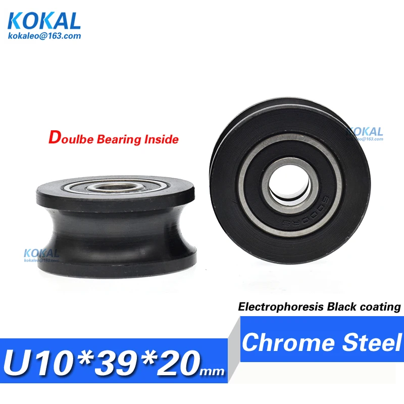 

2pcs electrophoresis black coating U groove double ball bearing inside high loading chrome steel wheel pulley 10X39X20mm 1039UU