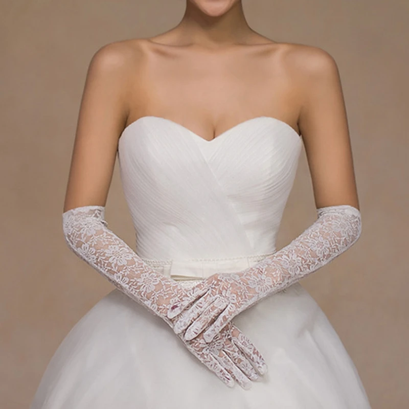 

Кружевные женские свадебные перчатки длиной до локтя, кружевные свадебные аксессуары для выпусквечерние вечера
