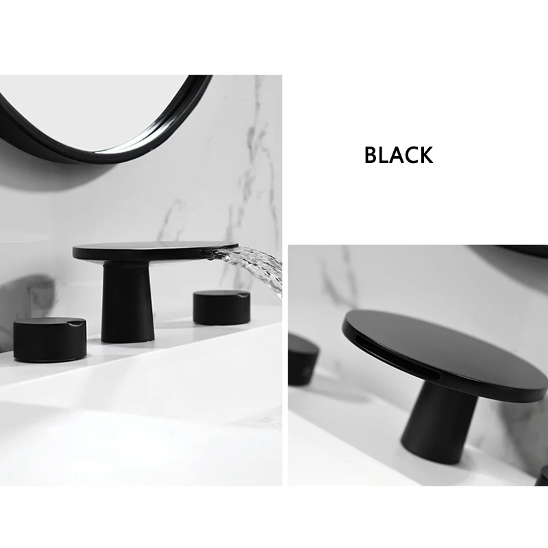 Bathtub Basin Faucet Matte Black Double Handle Bathroom Faucet Waterfall Install On Bathtub All Brass Cold and Hot Basin Tap